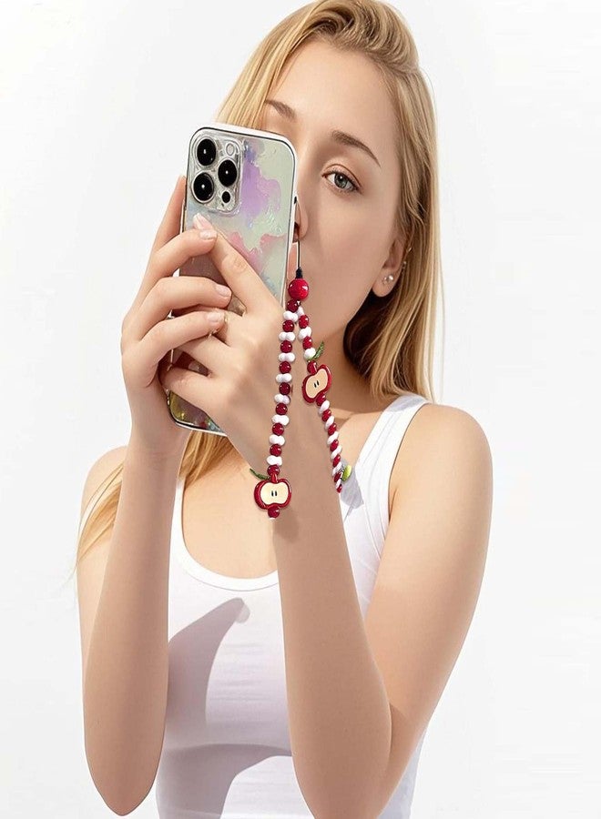 Roioiow 2Pcs Handmade Phone Charm - Cute Cell Phone Beaded Wrist Strap with Apple, Bow, Dice Decorations | Women's Gift & Keychain Accessory - Image 5